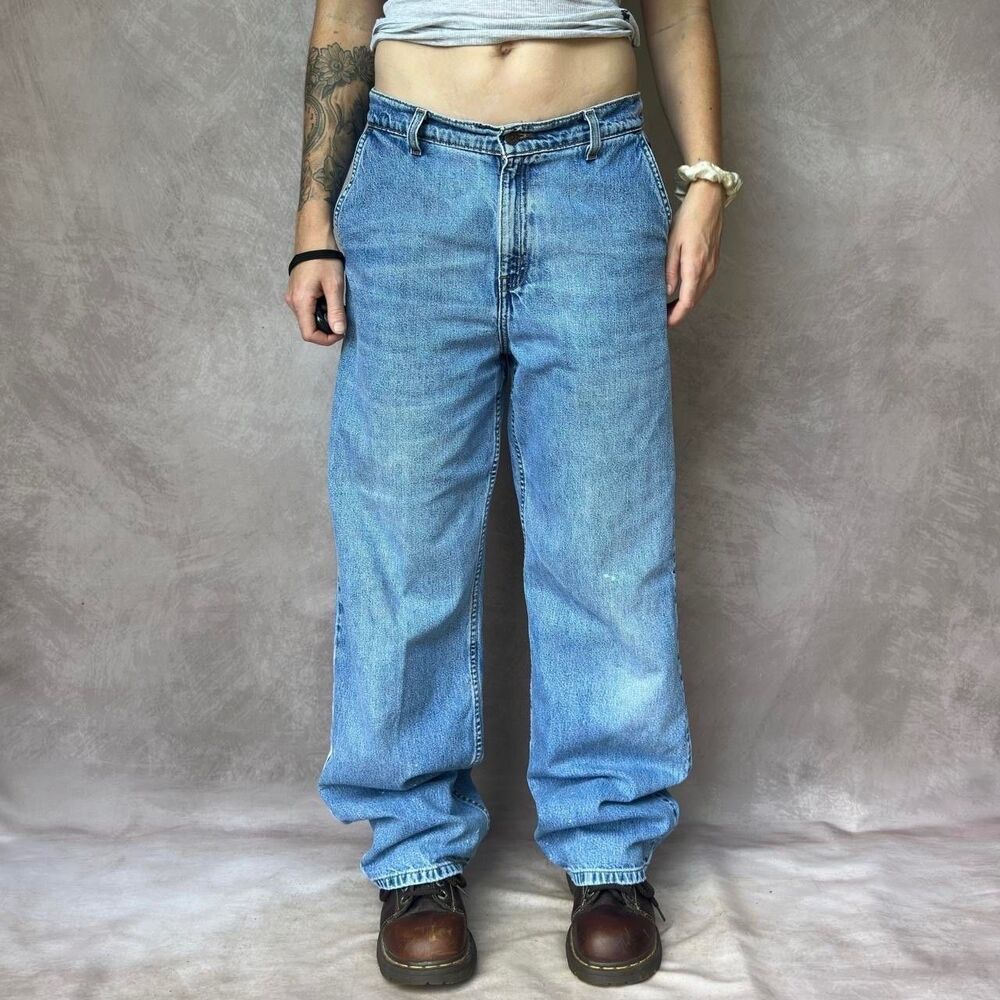 Vintage 90s Levi's 953 Black Tab Jeans Womens 10 Baggy Wide Leg Light Wash